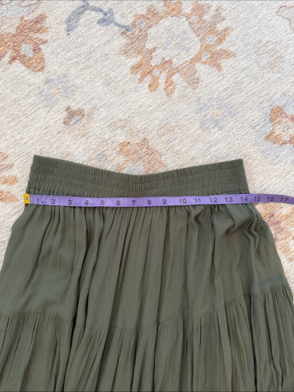 Spice Olive Green Tiered Boho Maxi Skirt M/L - Picture 3 of 5
